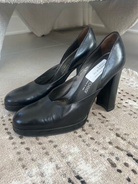 Vintage Sergio Rossi Black Leather Platform Block-Heel Pumps❤️7.5